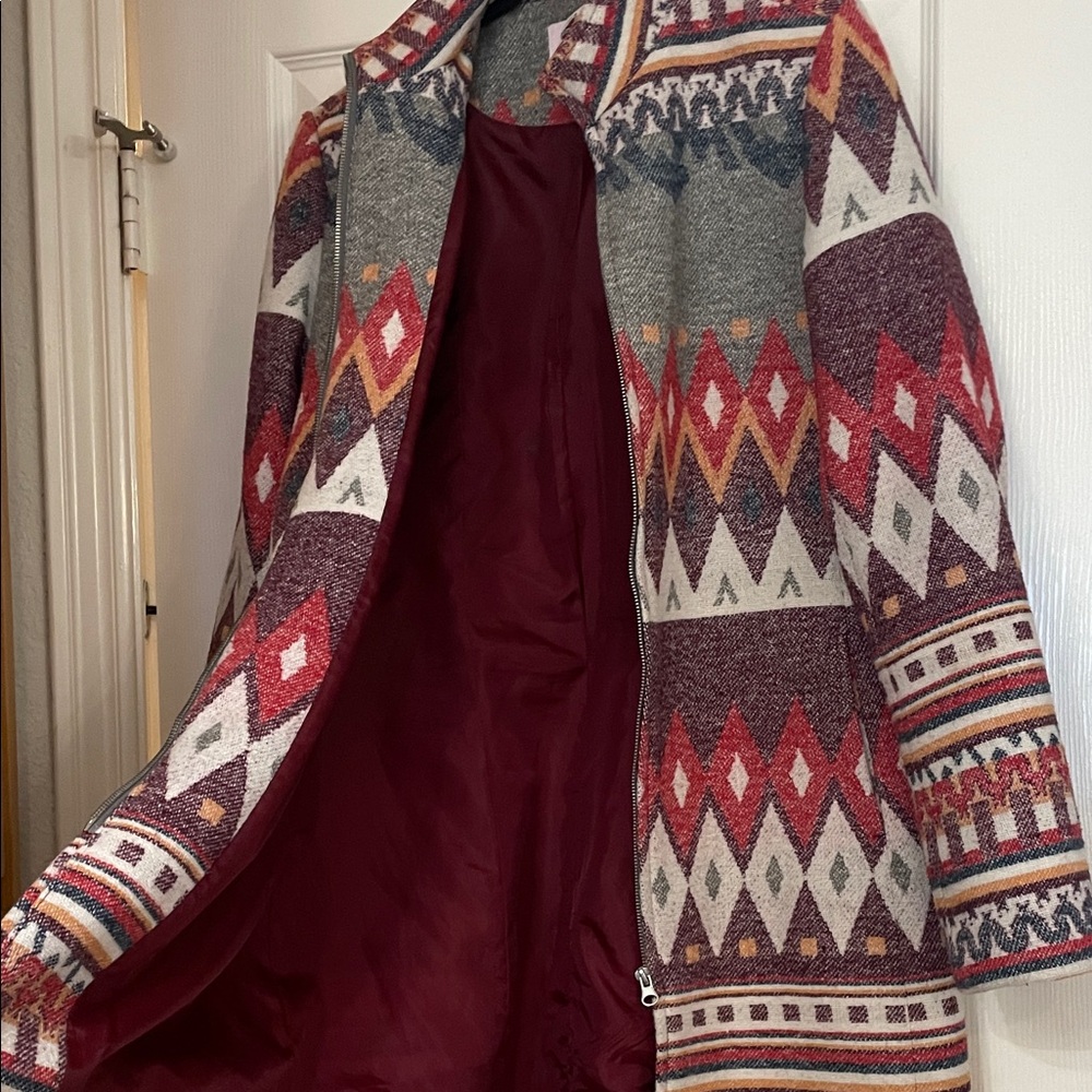 Wired Heart Lined Aztec Patterned Winter Coat - image 4